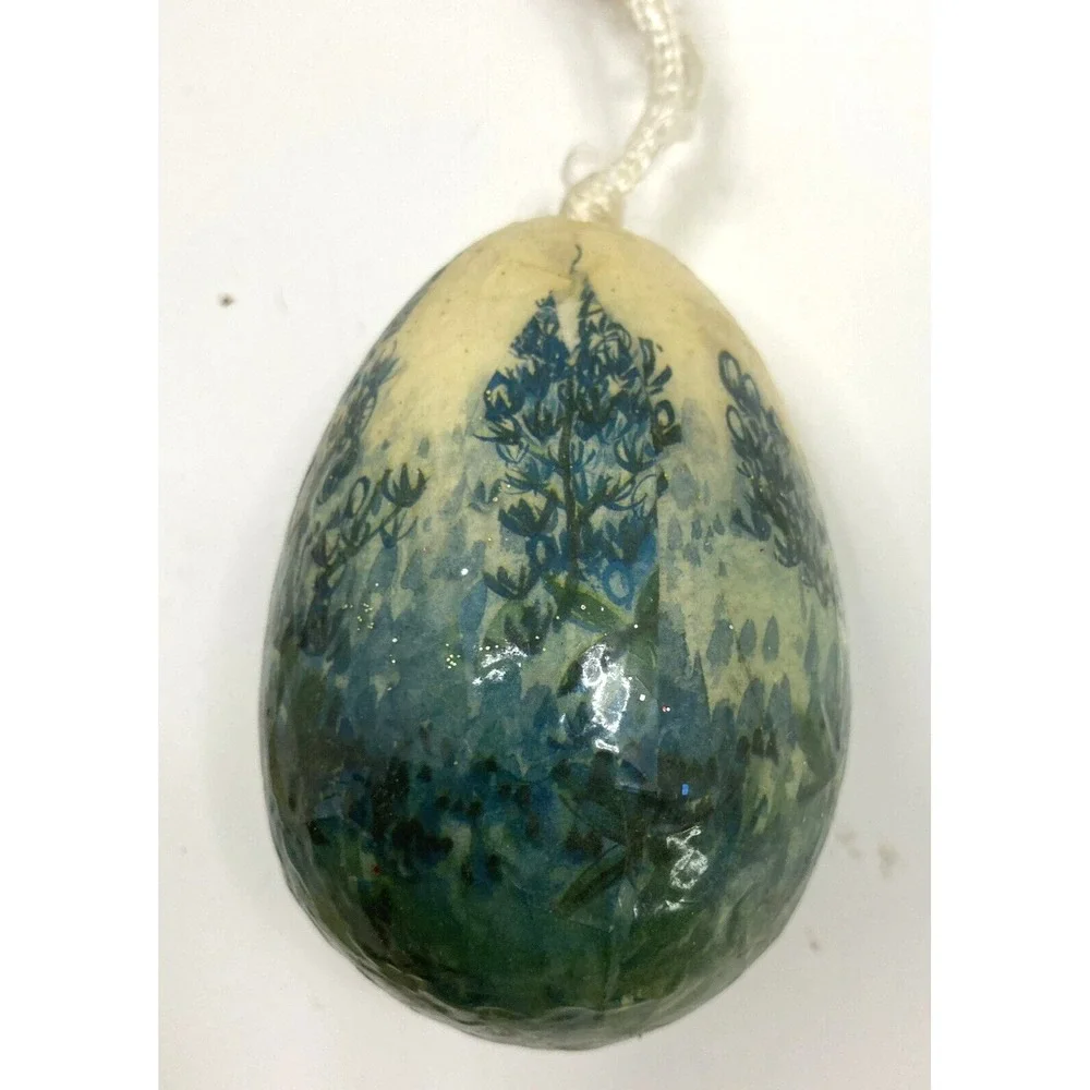 Vintage Easter Egg Texas Bluebonnet Ornament Lacquer Paper Mache Hand Painted 3i